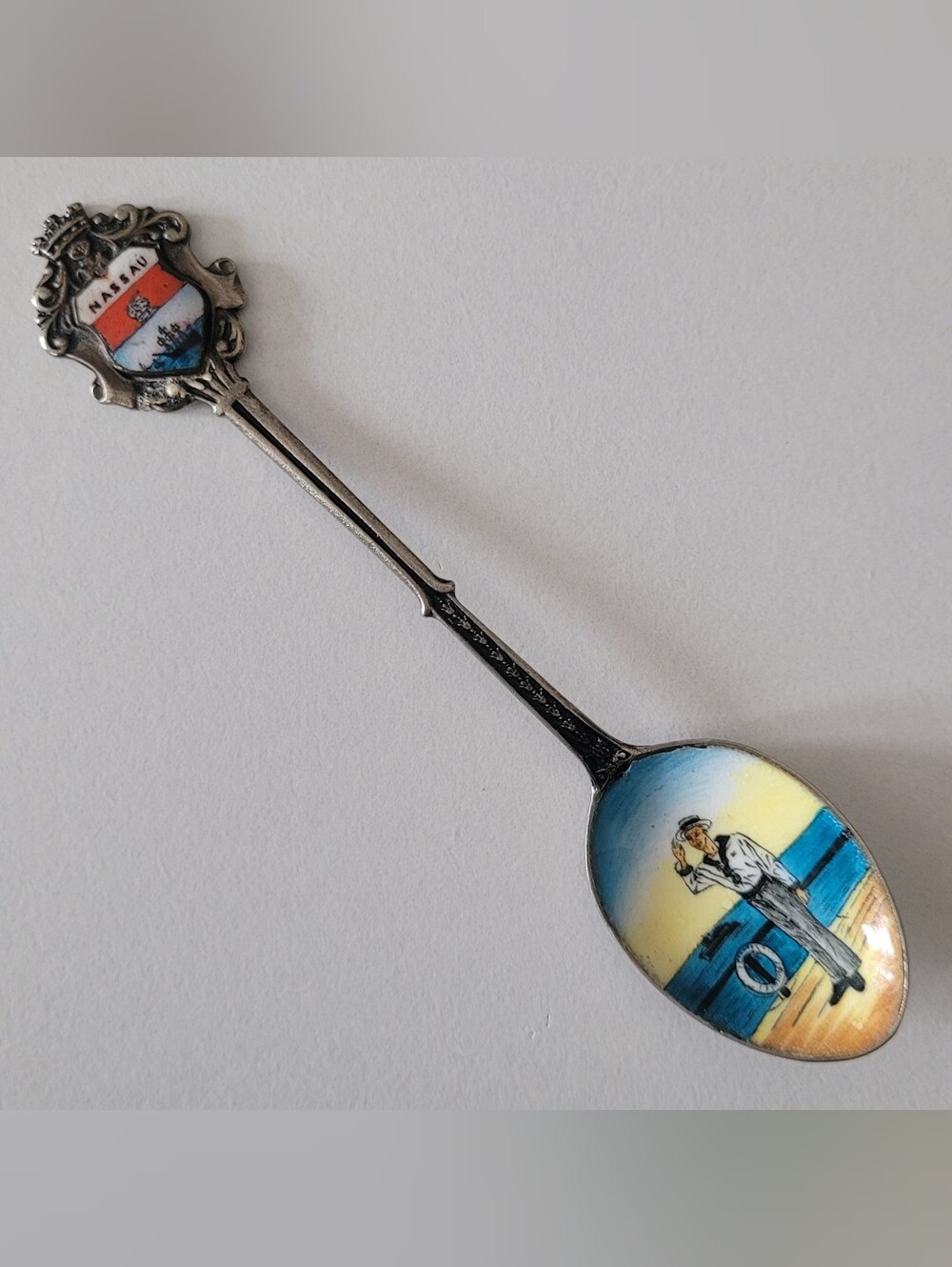 Vintage Italian Nassau Bahamas Enamel Souvenir Spoon Sailor Made in Italy